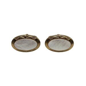 Vintage Swank Gold Tone Mother Of Pearl Cufflinks Mid Century